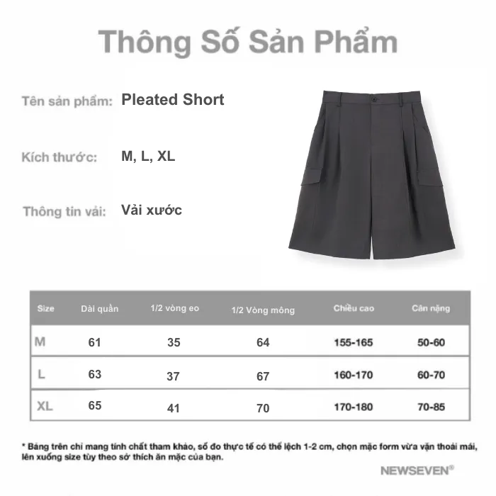 Ảnh Quần Short Âu Ống Rộng NEWSEVEN Pleated Short Vải Xước Hàn NQS.466 1