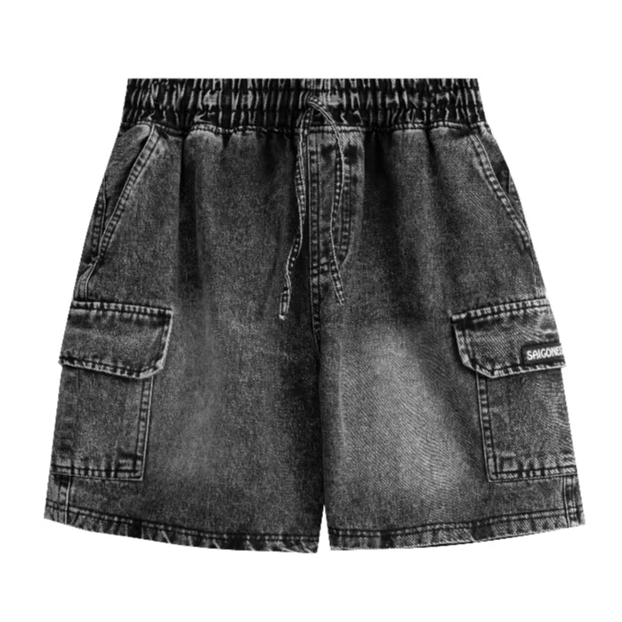 Ảnh Quần Short Cargo Denim SAIGONESE Quần Đùi Túi Hộp Nam Nữ / Đen 1