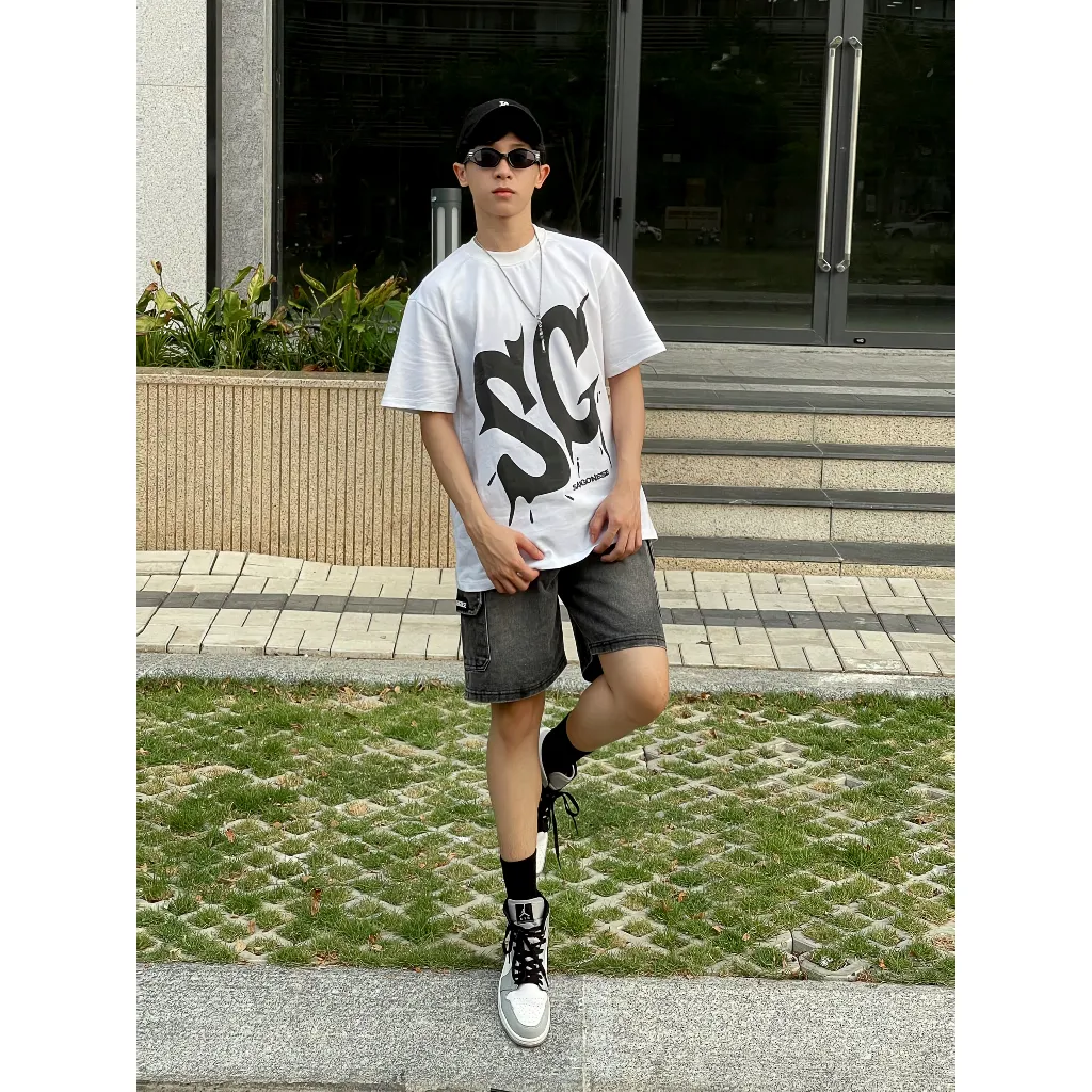 Ảnh Quần Short Cargo Denim SAIGONESE Quần Đùi Túi Hộp Nam Nữ / Đen 4