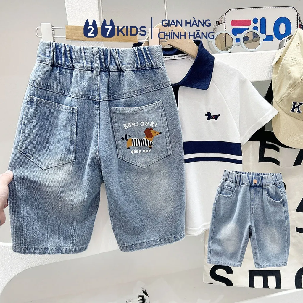 Ảnh Quần short jean bé trai 27Kids KACADY Quần đùi bò mềm lưng chun nam cho trẻ từ 5-14 tuổi BSJE4 1