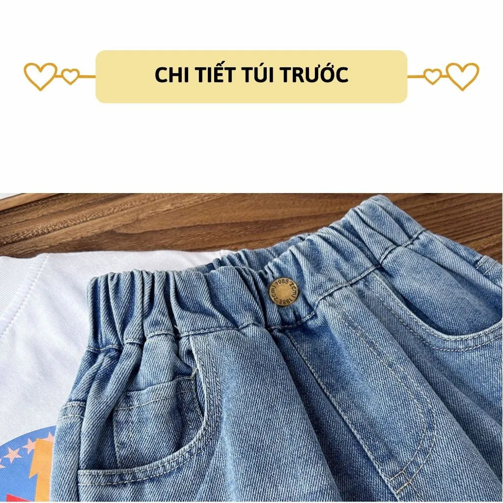 Ảnh Quần short jean bé trai 27Kids KACADY Quần đùi bò mềm lưng chun nam cho trẻ từ 5-14 tuổi BSJE4 3