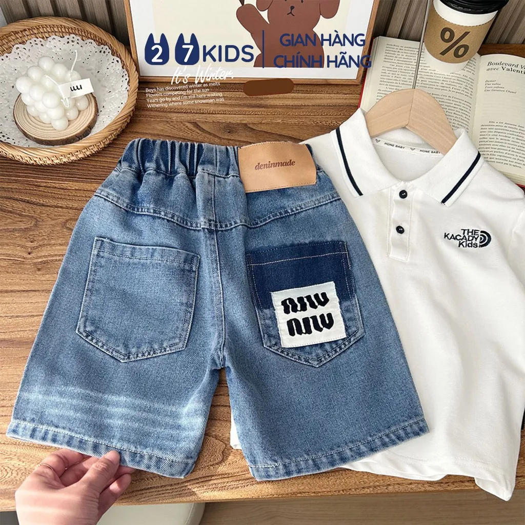 Ảnh Quần short jean bé trai 27Kids KACADY Quần đùi bò mềm lưng chun nam cho trẻ từ 2-10 tuổi BSJE3 1