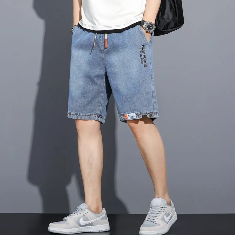 Ảnh Quần short jean capris BEFOYI SLC84 xanh lam nhạt họa tiết chữ thường ngày Hàn Quốc size lớn M-4XL cho nam 1