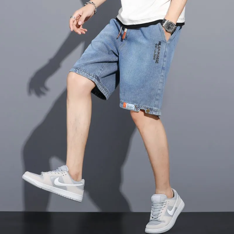 Ảnh Quần short jean capris BEFOYI SLC84 xanh lam nhạt họa tiết chữ thường ngày Hàn Quốc size lớn M-4XL cho nam 2
