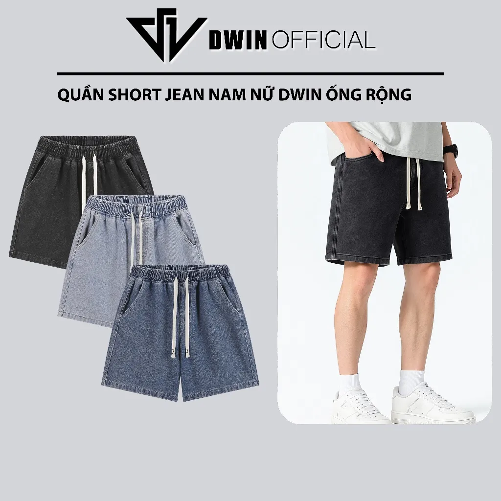 Quần Short Jean Cotton Nam Nữ DWIN Form Rộng Basic - Giá Chỉ 145K