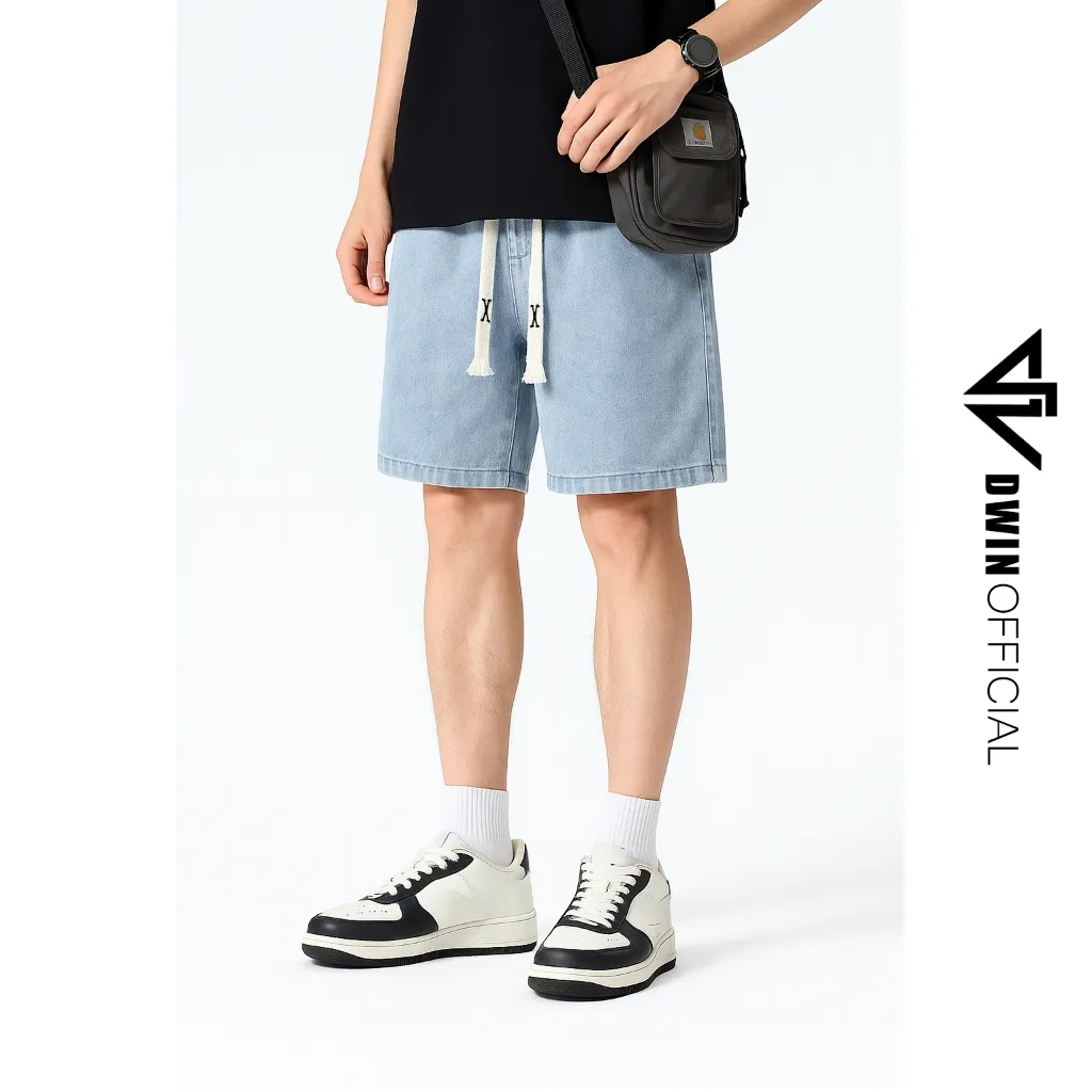 Ảnh Quần short jean cotton nam nữ DWIN đùi jean cotton wash form rộng basic unisex chống nhăn không xù 2