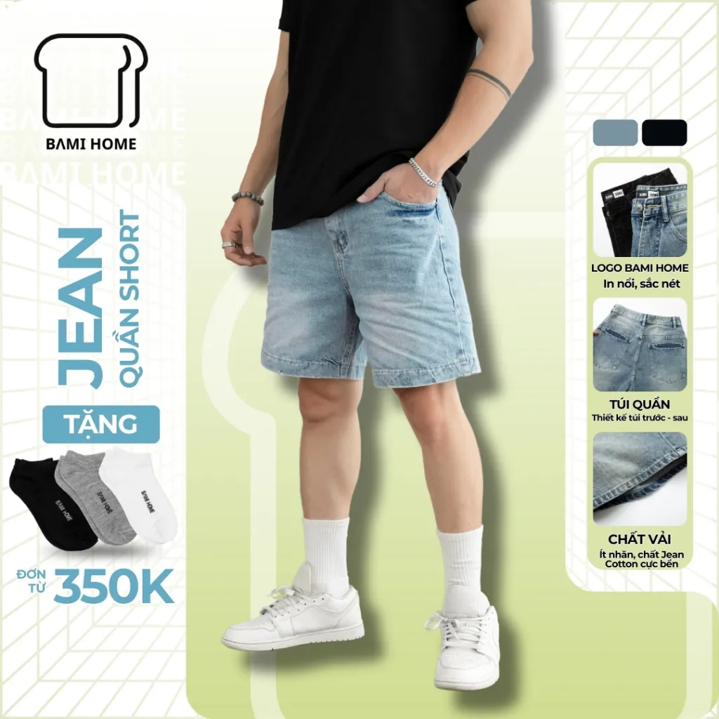 Ảnh Quần short Jean Nam BAMI HOME, quần đùi Jean dày dặn, form trên gối QJ05 1