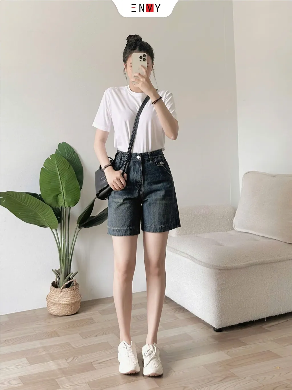 Ảnh Quần Short Jean Ngố Nữ Ống Rộng Lưng Cao ENVY JS56, Quần Jean Đùi Nữ 3