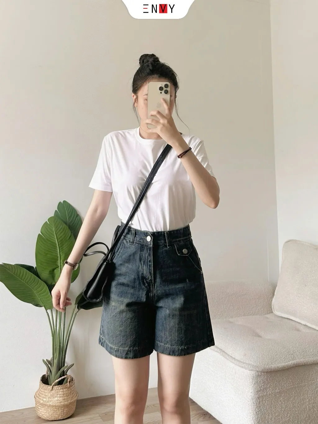 Ảnh Quần Short Jean Ngố Nữ Ống Rộng Lưng Cao ENVY JS56, Quần Jean Đùi Nữ 4