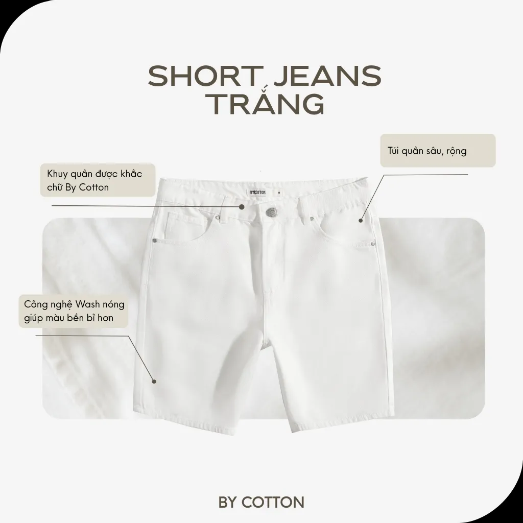 Ảnh Quần Short Jeans Nam By Cotton Cao Cấp 3 Màu Đen - Trắng - Be 2