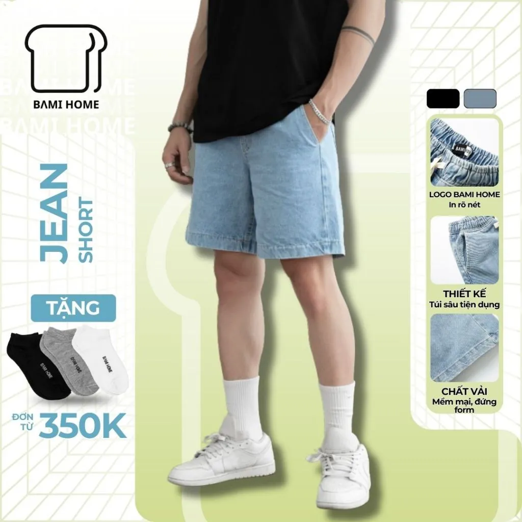 Ảnh Quần short jeans nam cao cấp BAMIHOME quần đùi Jean vải dày đẹp không bay màu dễ phối đồ QJ03 1