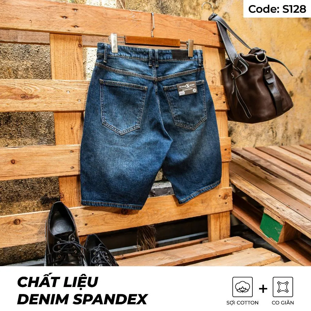 Ảnh Quần Short Jeans Nam Xanh Wash Sáng S128 Denim Spandex Co Giãn Just Men Thời Trang Nam 2