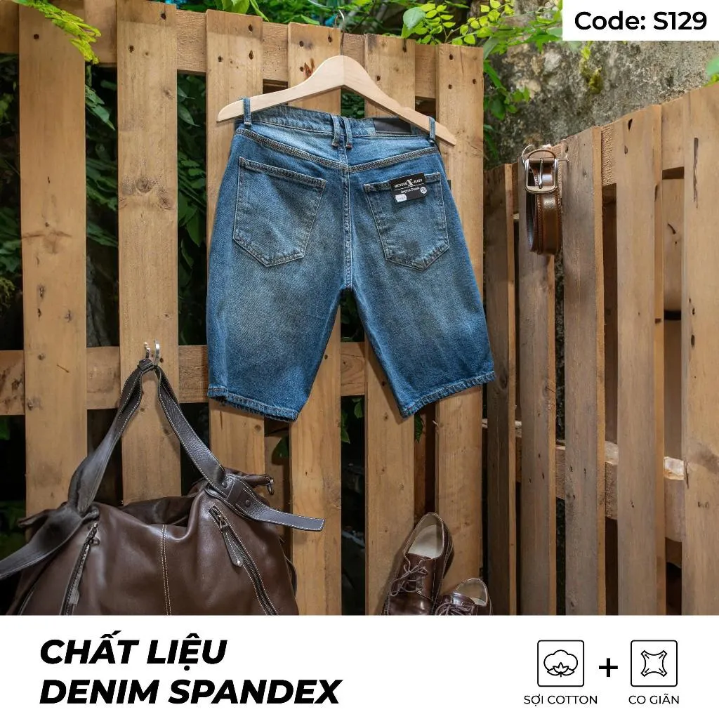 Ảnh Quần Short Jeans Nam Xanh Wash Sáng S129 Denim Spandex Co Giãn Just Men Thời Trang Nam 2