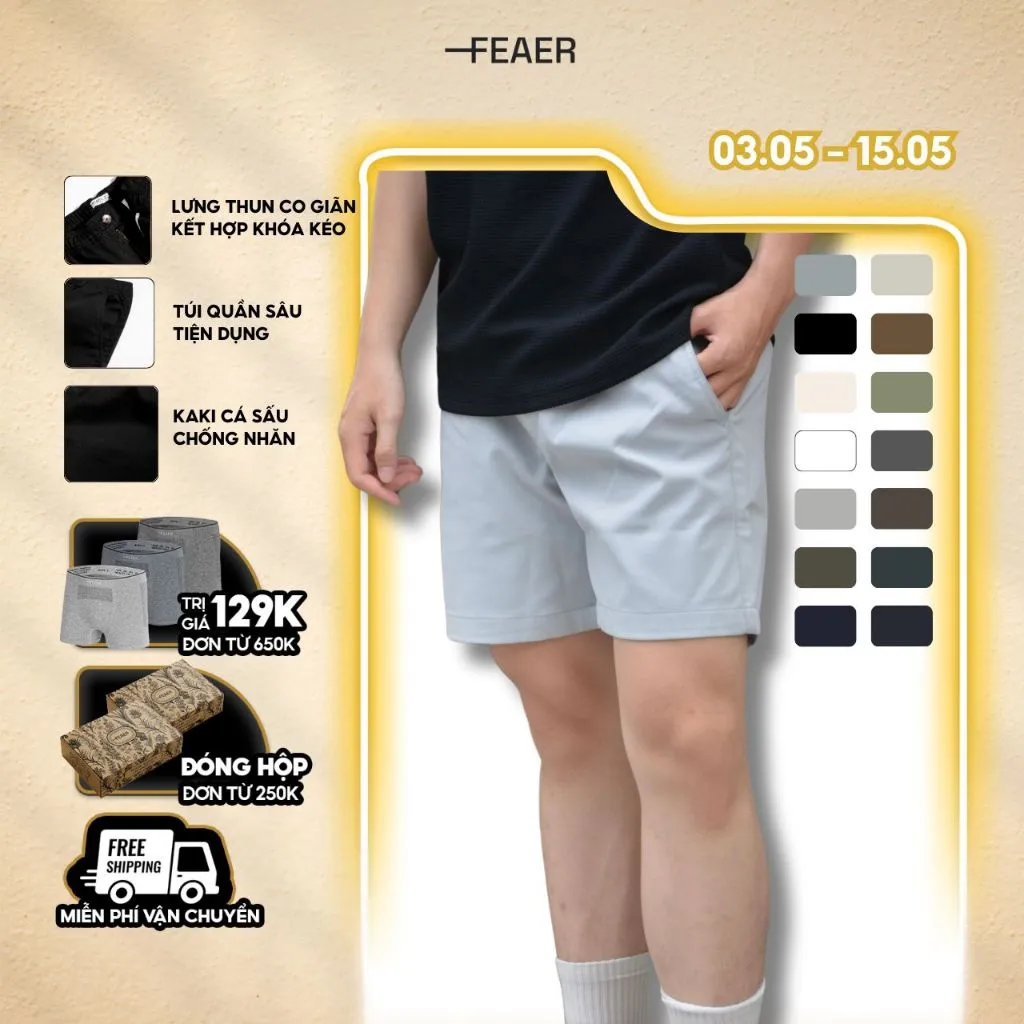 Ảnh Quần Short Kaki Basic Sleek Vải Kaki Cá Sấu Lưng Chun, Co Giãn Thoải Mái, Trẻ Trung - FEAER 1