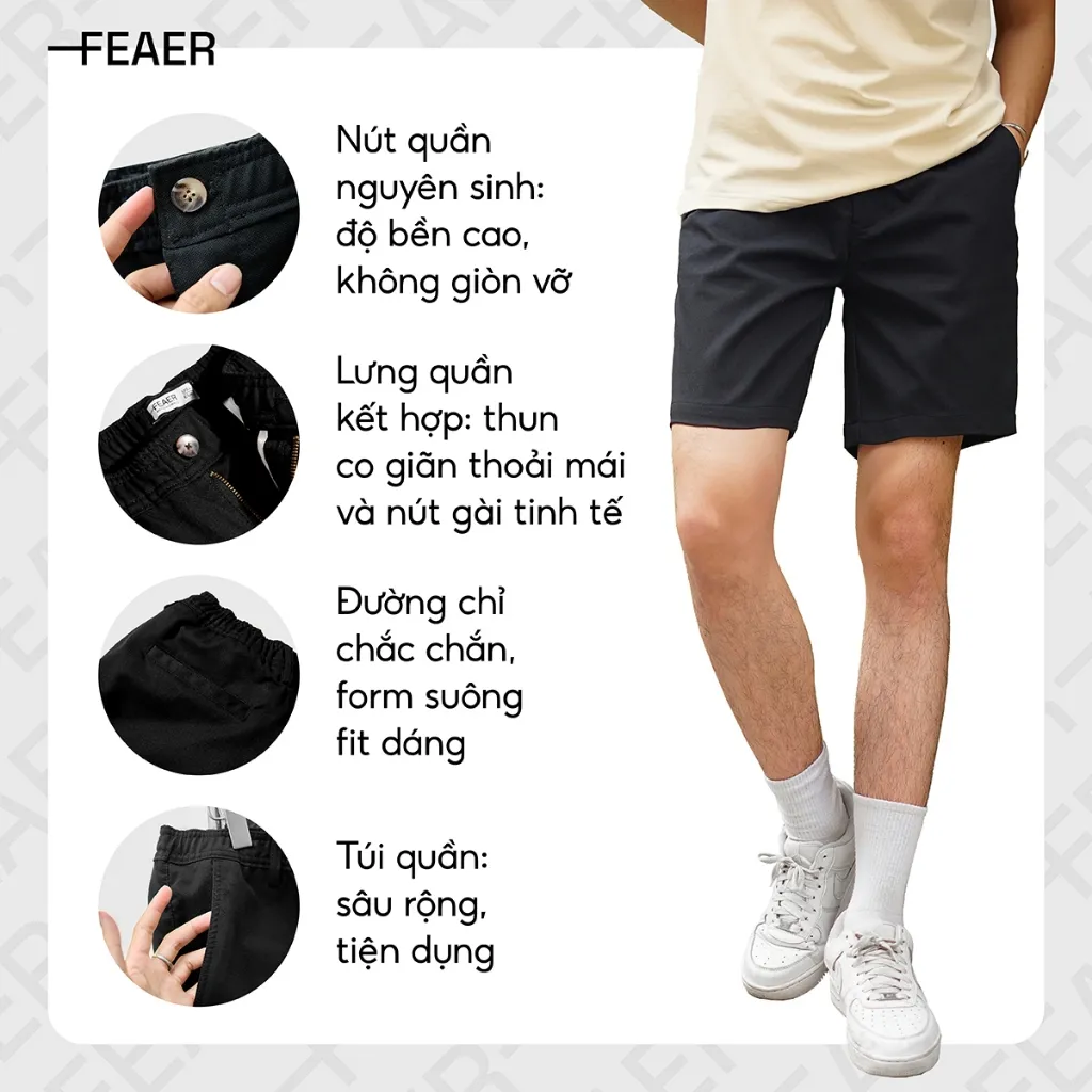 Ảnh Quần Short Kaki Basic Sleek Vải Kaki Cá Sấu Lưng Chun, Co Giãn Thoải Mái, Trẻ Trung - FEAER 3