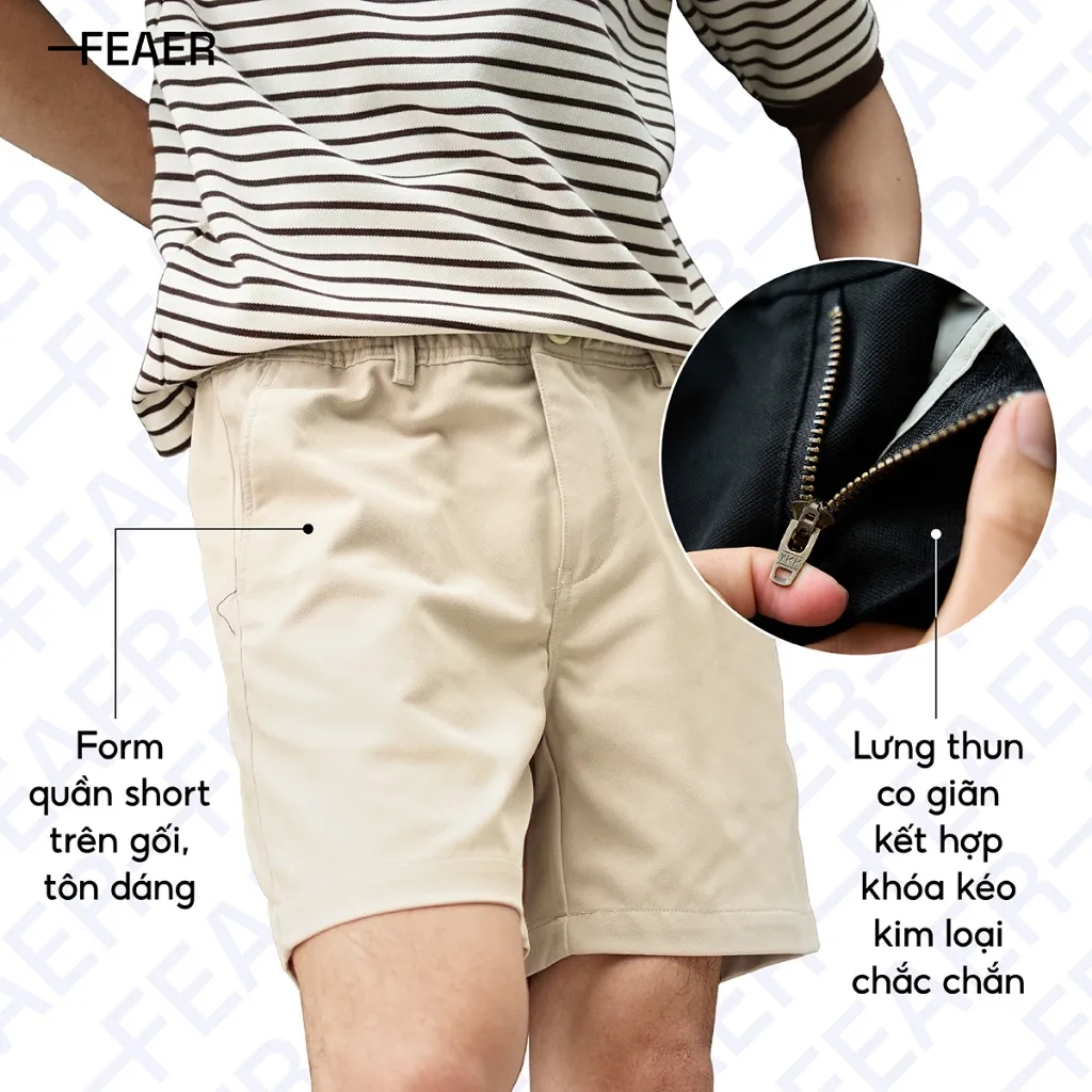 Ảnh Quần Short Kaki Basic Sleek Vải Kaki Cá Sấu Lưng Chun, Co Giãn Thoải Mái, Trẻ Trung - FEAER 4