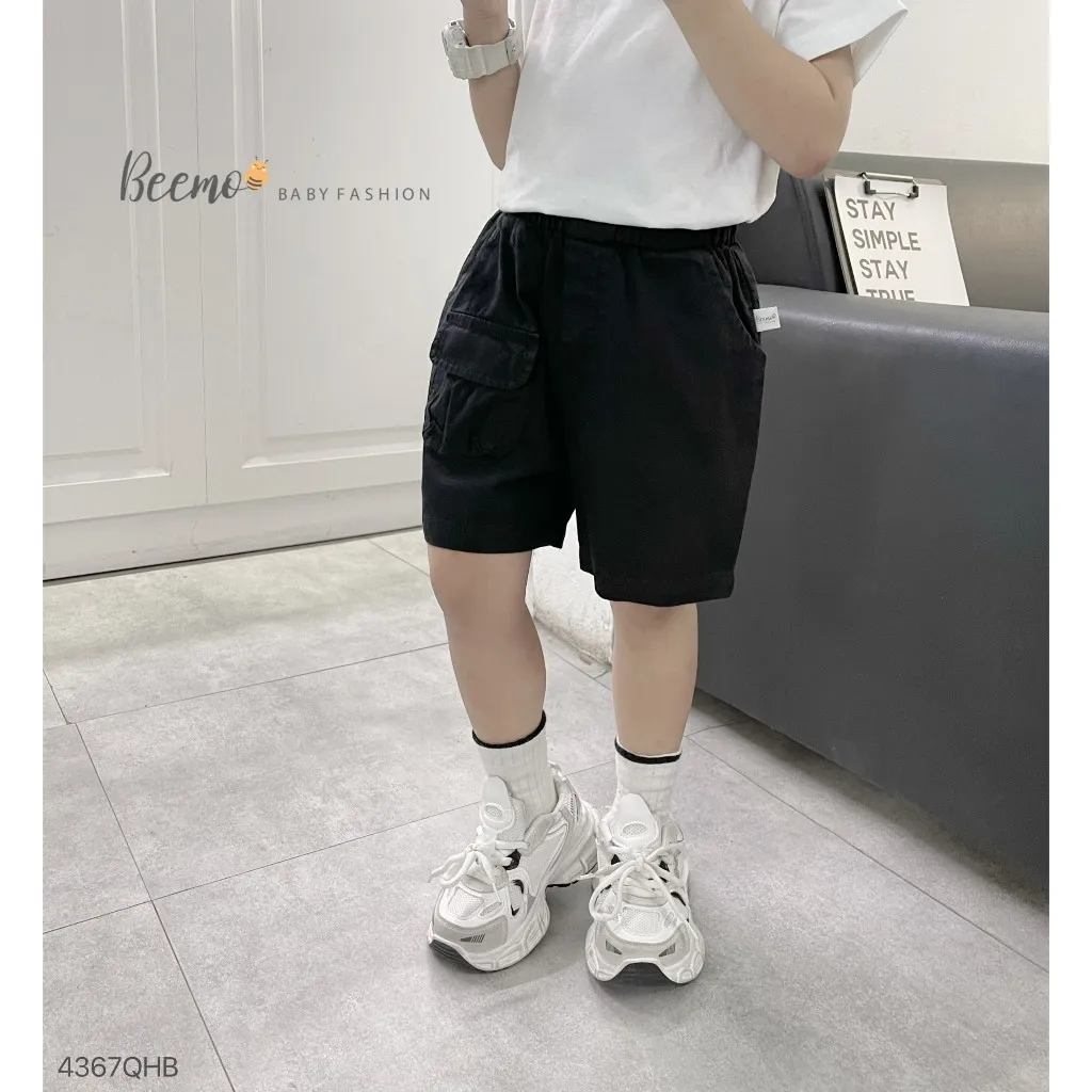 Ảnh Quần short kaki Beemo, quần đùi kaki phối túi hộp trendy dễ mix đồ mặc đi học, đi chơi cho bé từ 9-24kg 4367QHK 3