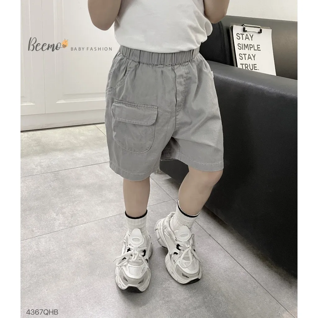Ảnh Quần short kaki Beemo, quần đùi kaki phối túi hộp trendy dễ mix đồ mặc đi học, đi chơi cho bé từ 9-24kg 4367QHK 4