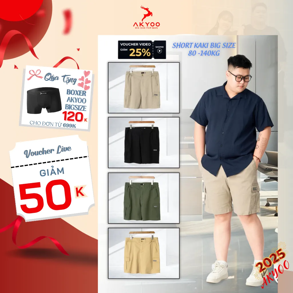 Ảnh Quần Short Kaki Big Size Nam 80-140kg AKYOO Vải Cotton Co Giãn, Thoải Mái_ KAKI TUI HOP 1