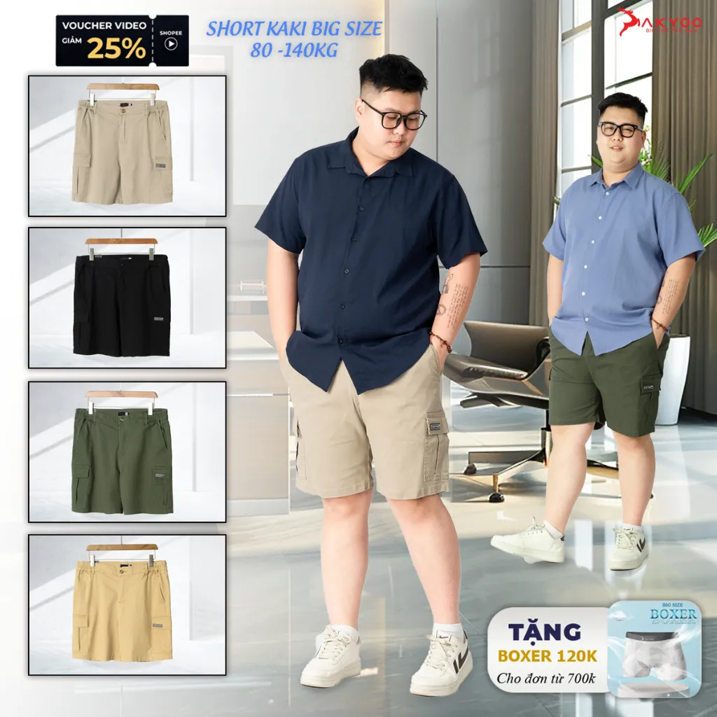 Ảnh Quần Short Kaki Big Size Nam 80-140kg AKYOO Vải Cotton Co Giãn, Thoải Mái_ KAKI TUI HOP 2