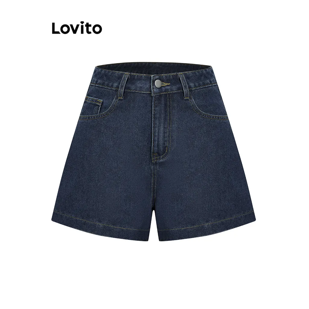 Ảnh Quần short Lovito vải denim màu trơn phong cách thường ngày cho nữ L95ED915 2
