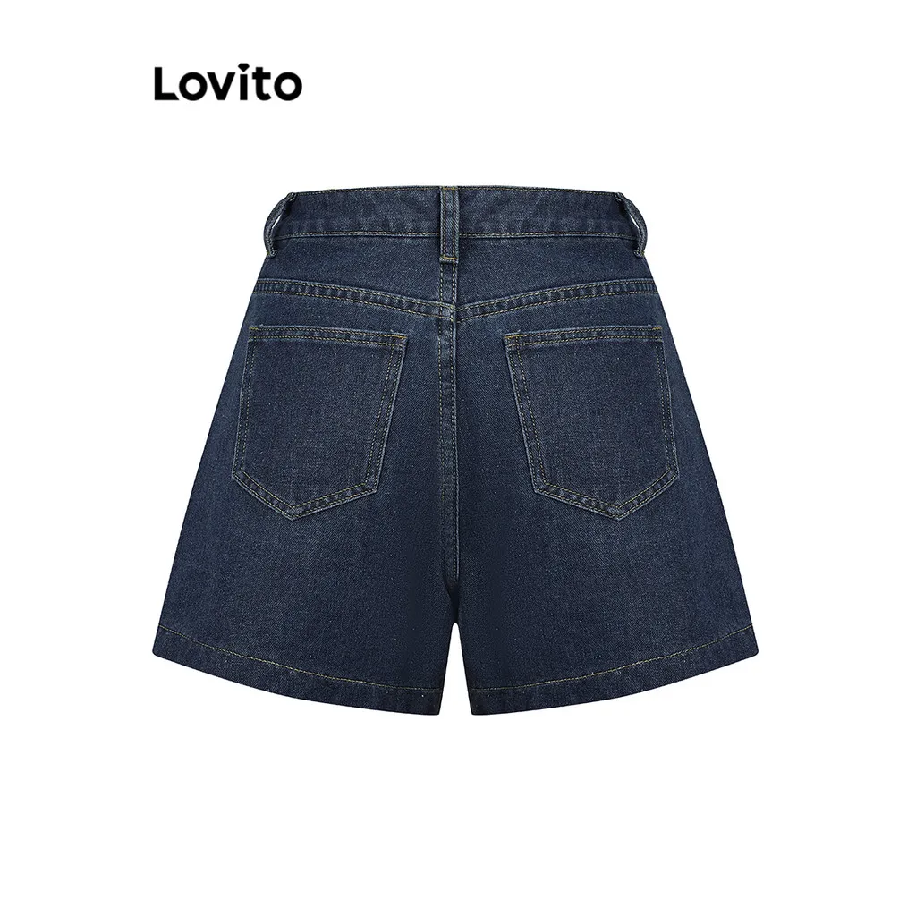 Ảnh Quần short Lovito vải denim màu trơn phong cách thường ngày cho nữ L95ED915 3
