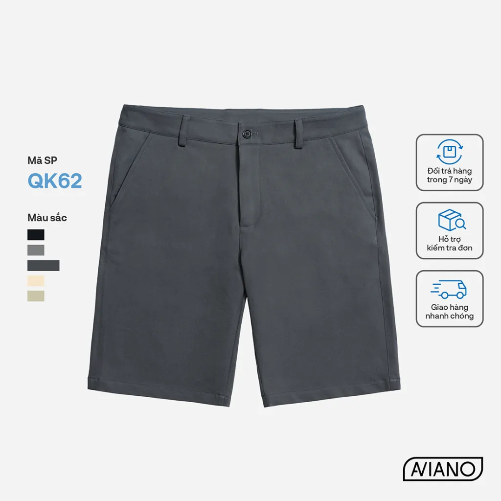 Ảnh Quần Short Nam AVIANO Vải Kaki, Quần Đùi Nam Cạp Cúc Màu Basic 1