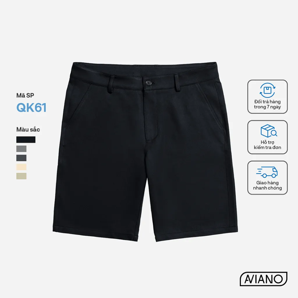 Ảnh Quần Short Nam AVIANO Vải Kaki, Quần Đùi Nam Cạp Cúc Màu Basic 3