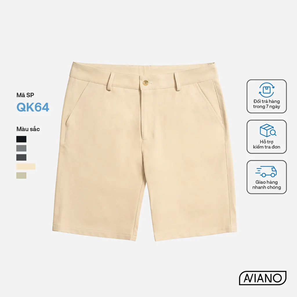 Ảnh Quần Short Nam AVIANO Vải Kaki, Quần Đùi Nam Cạp Cúc Màu Basic 4
