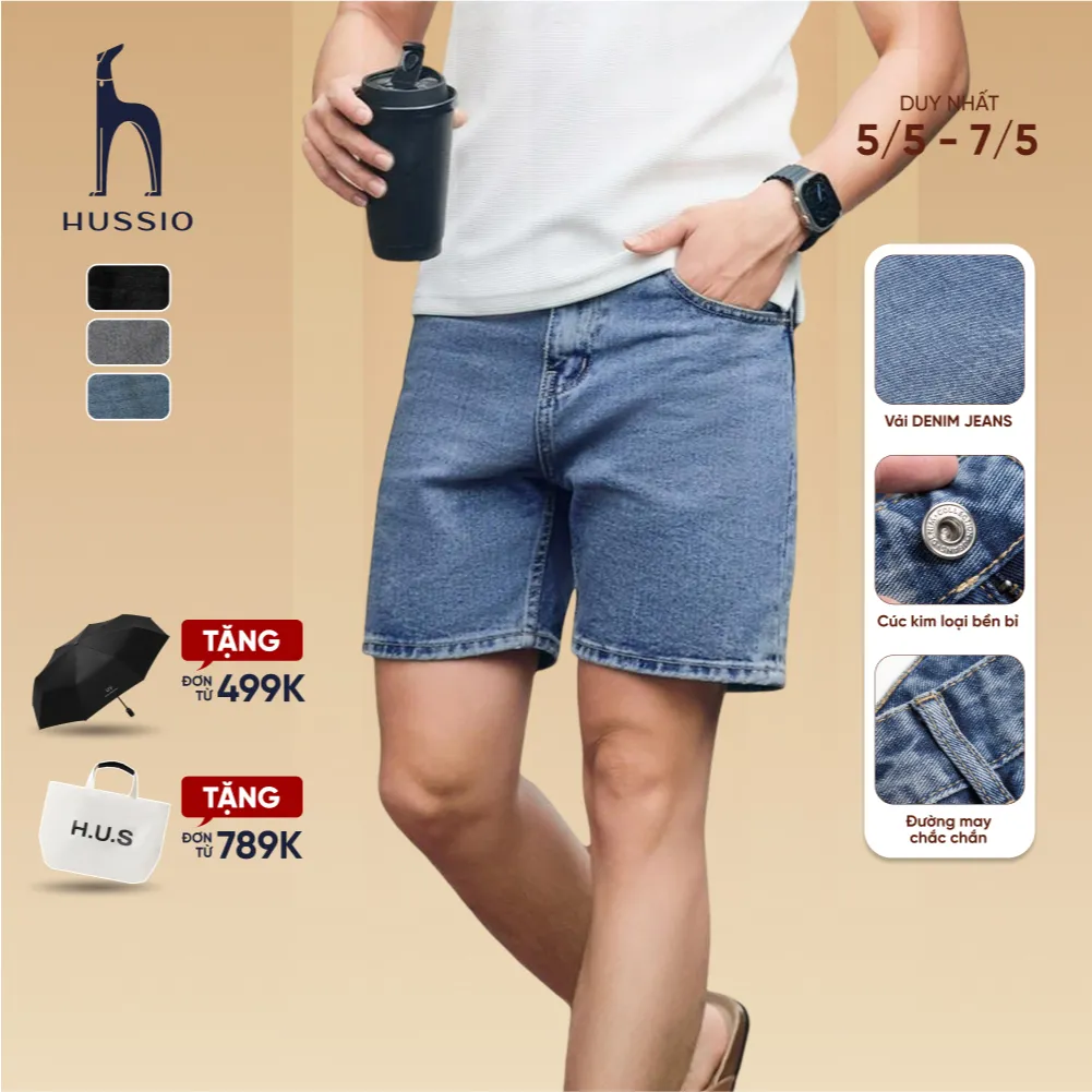 Ảnh Quần Short nam BLUE JEAN cao cấp, trẻ trung, lịch lãm, chuẩn form - HUSSIO 1