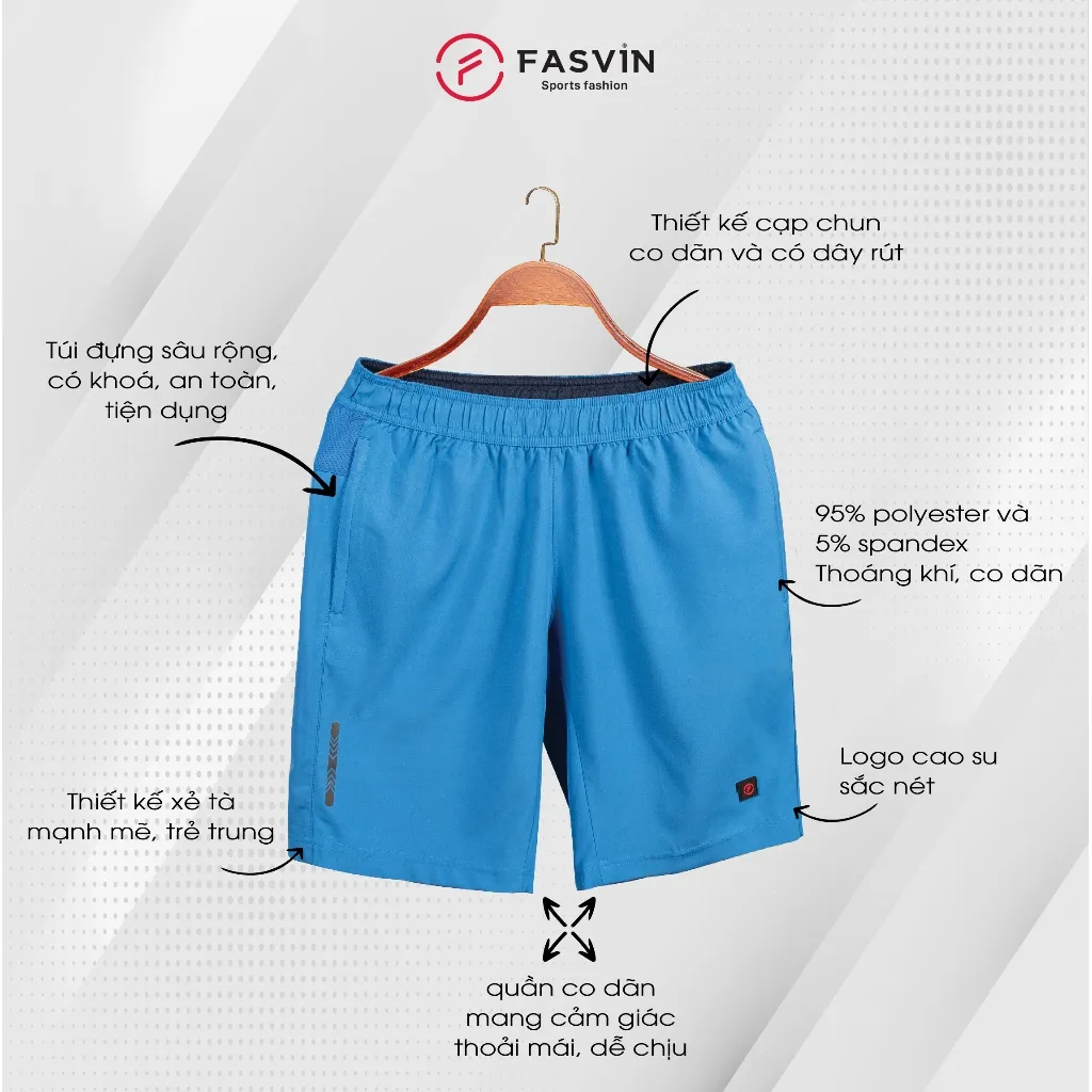Ảnh Quần short nam FASVIN thể thao vải gió, thoải mái, chuẩn phom, siêu nhẹ Q21450.HN 2