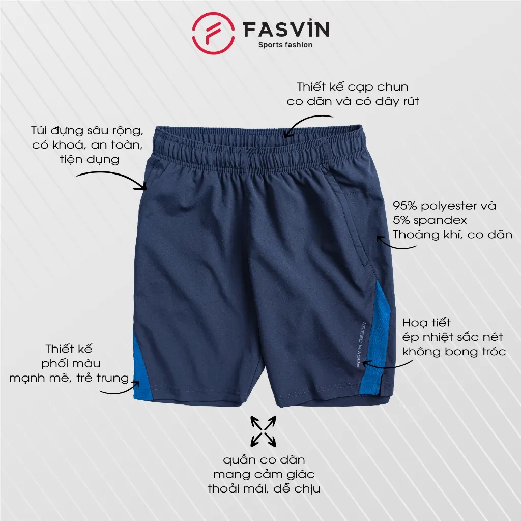 Ảnh Quần short nam FASVIN thể thao vải gió, thoải mái, chuẩn phom, siêu nhẹ Q22508.HN 3