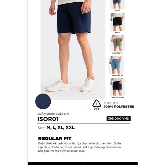 Ảnh Quần short nam INSIDEMEN vải dệt kim mềm mại cạp chun thoải mái thoải mái giữ  ISOR01 3