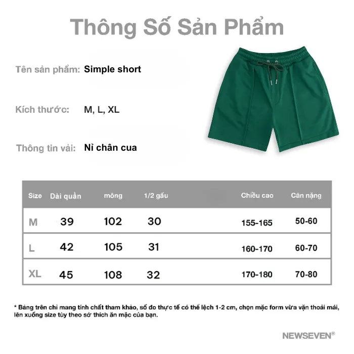 Ảnh Quần Short Nam Nữ Nỉ Chân Cua NEWSEVEN Simple Short QS.428 1