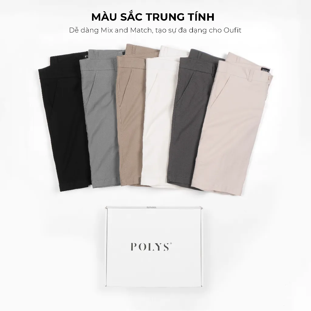 Ảnh Quần short nam POLYS Fullbox vải Kaki Cotton dày dặn, co giãn Form Regular Quần Short Kaki Nam 1