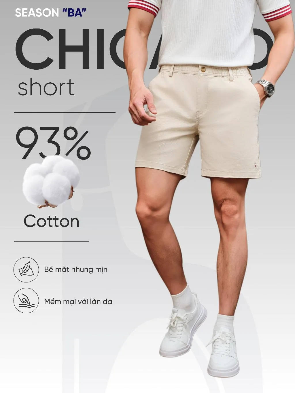 Ảnh Quần short nam SEASON "BA" vải kaki nhung xuất xịn, co giãn 4 chiều, chuẩn form - HUSSIO 2