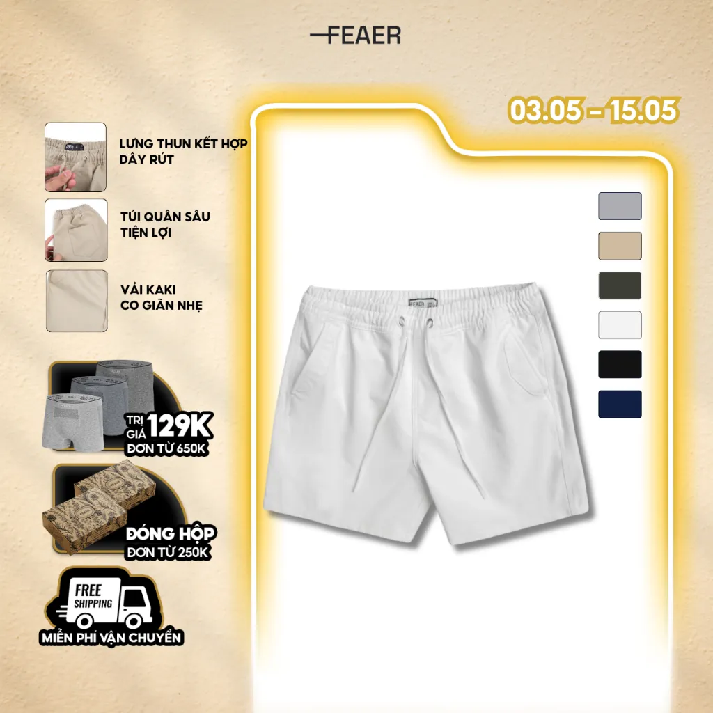 Ảnh Quần Short Nam vải KAKI CANVAS lưng chun, dây rút dễ dàng điều chỉnh, cao cấp, nam tính, trẻ trung, năng động - FEAER 1