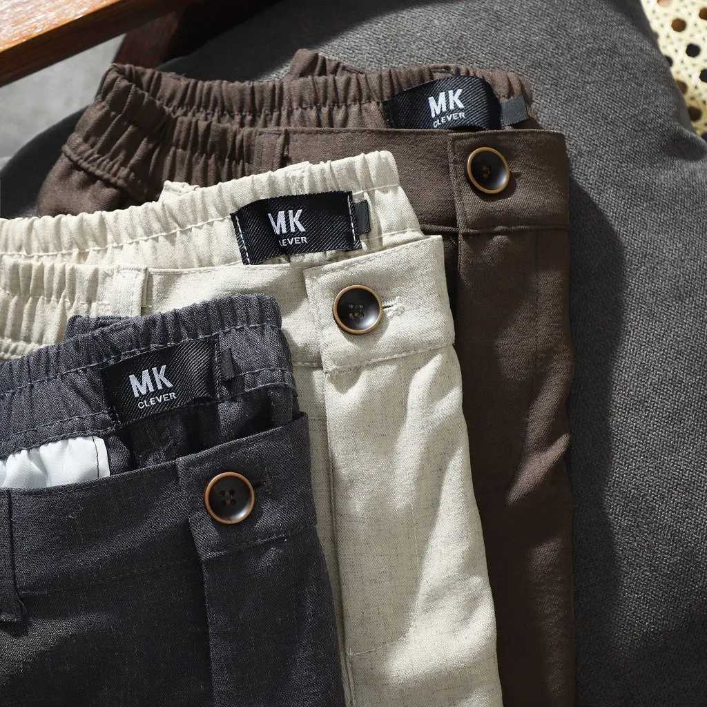 Ảnh Quần short nam vải Linen MK CLEVER cạp chun thoáng mát trẻ trung năng động, form trên gối mặc hàng ngày 4