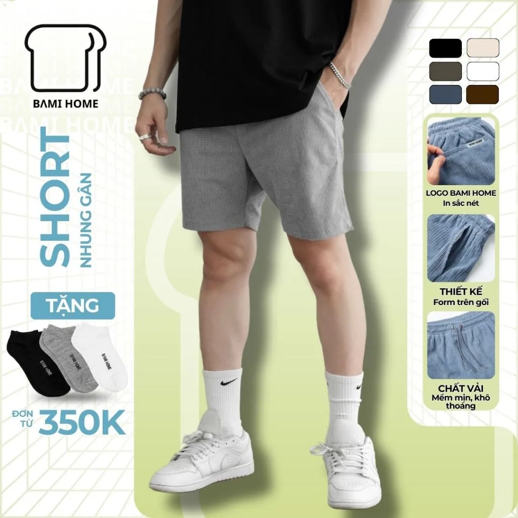 Ảnh Quần short nhung tăm Nam Nữ BAMI HOME cao cấp form regular năng động thoải mái QNG02 1