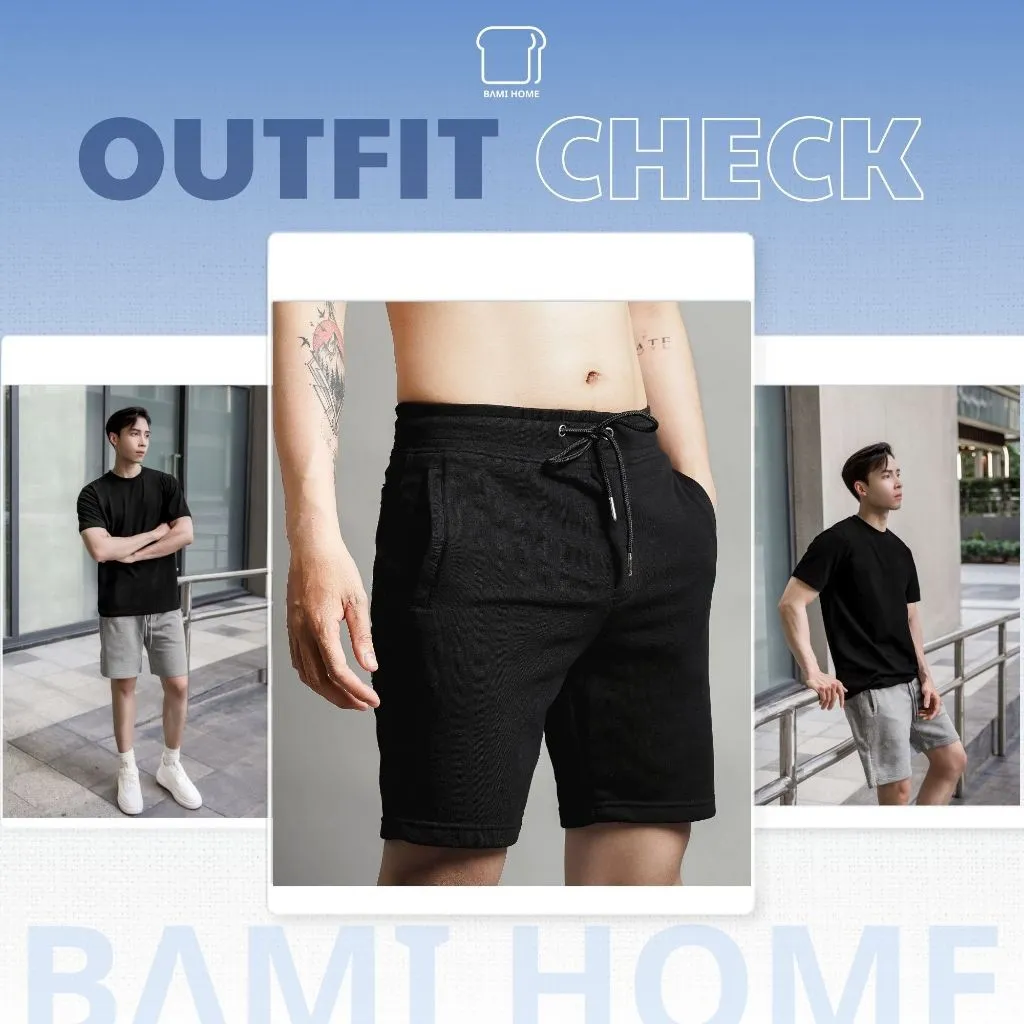 Ảnh Quần short nỉ cao cấp BAMI HOME phong cách unisex có lai và dây rút dễ phối đồ QN02 3