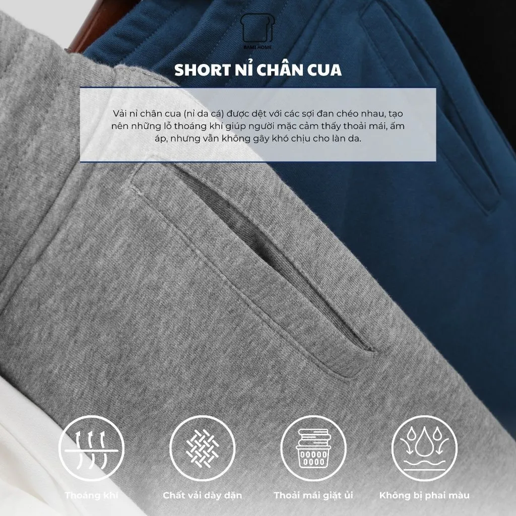 Ảnh Quần short nỉ cao cấp BAMI HOME phong cách unisex có lai và dây rút dễ phối đồ QN02 4