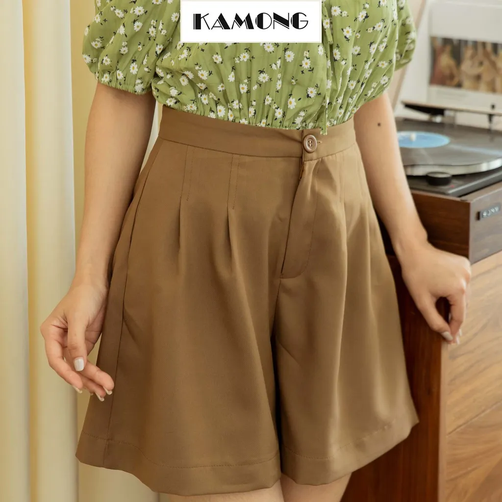 Ảnh Quần short nữ cạp cao KAMONG dáng quần ống rộng đủ màu, đủ size Q003 2