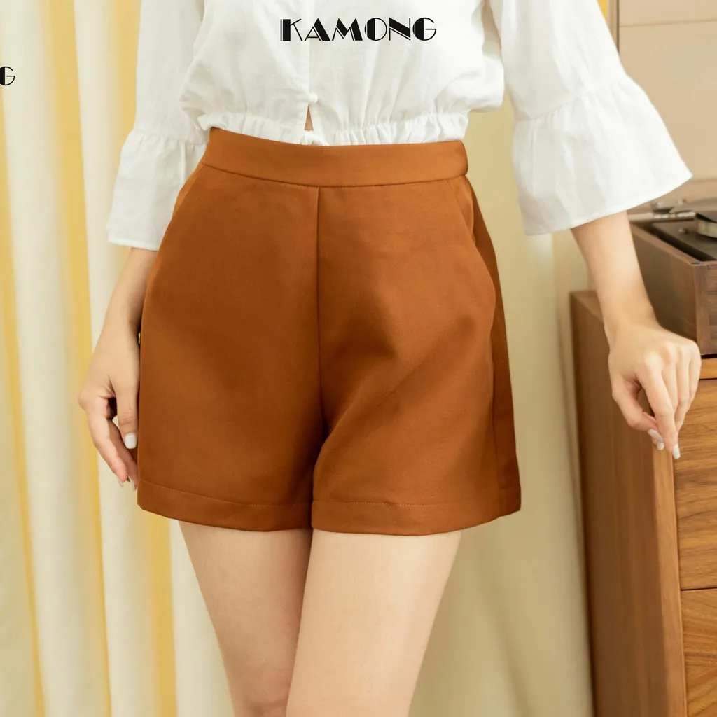 Ảnh Quần short nữ lưng cao KAMONG dáng quần ống rộng Q002 2