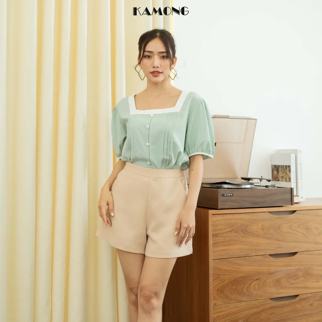 Ảnh Quần short nữ lưng cao KAMONG dáng quần ống rộng Q002 4