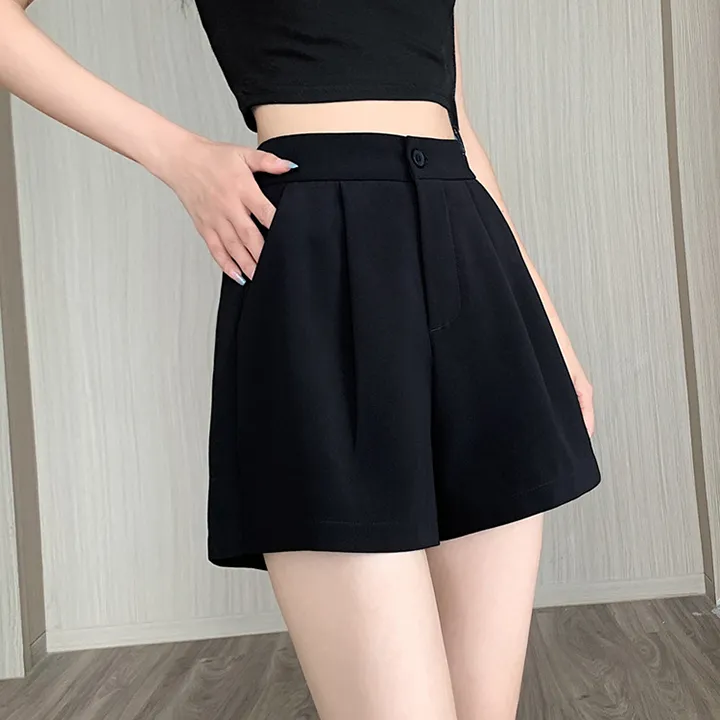 Ảnh Quần short nữ lưng thun chất đũi ống rộng trơn đen, trắng THOCA HOUSE quần ngắn freesize dáng Hàn 3