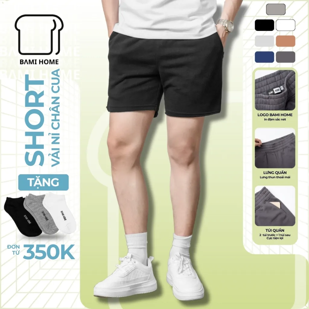 Ảnh Quần short thể thao nam bản rộng BAMIHOME, chất vải nỉ chân cua khô thoáng, không lai thoải mái QN09 1