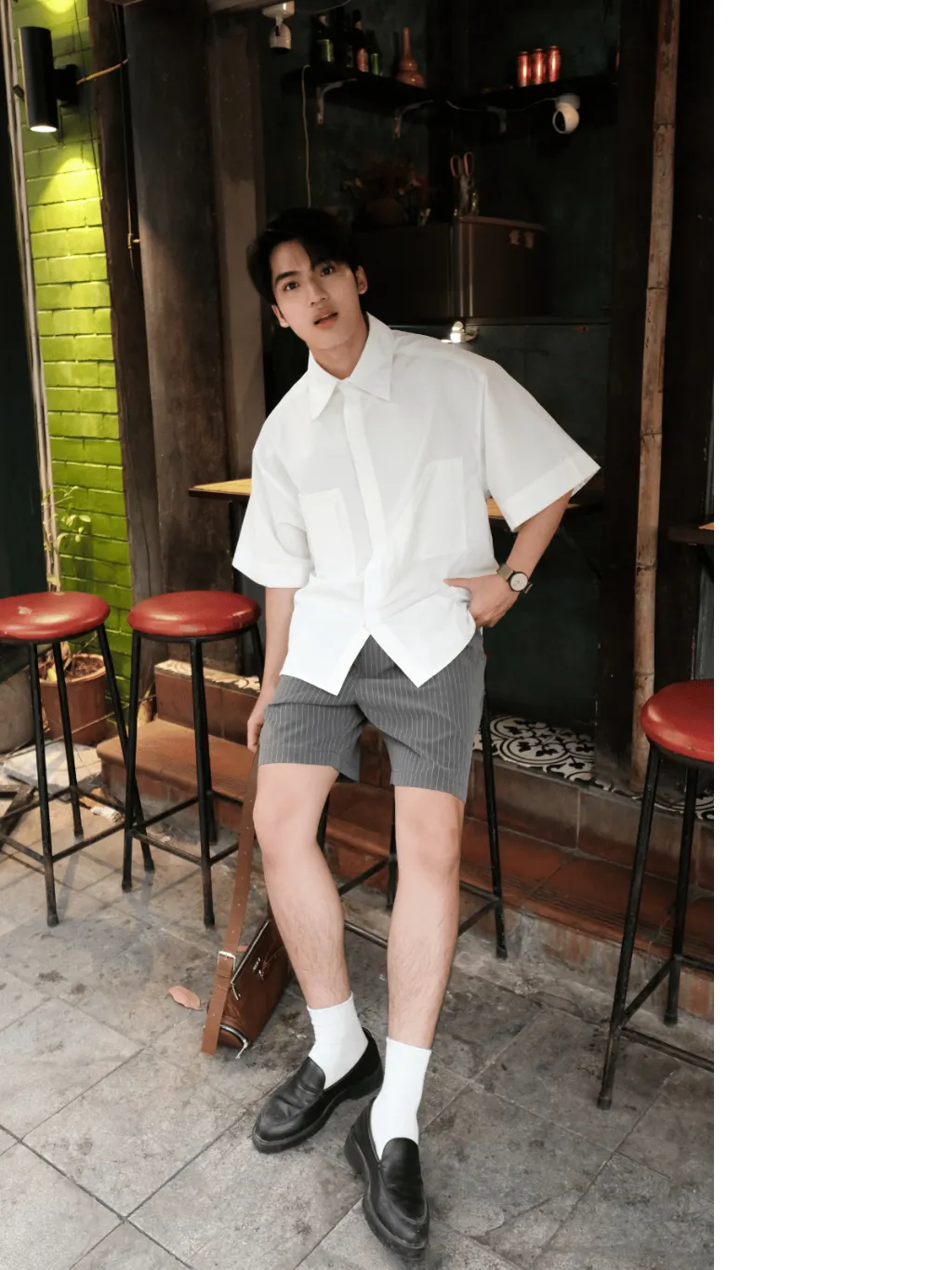 Ảnh Quần short đùi ARMCEO kẻ sọc sidetab thanh lịch sang trọng chất liệu cotton spandex co giãn thoáng mát - N01 1