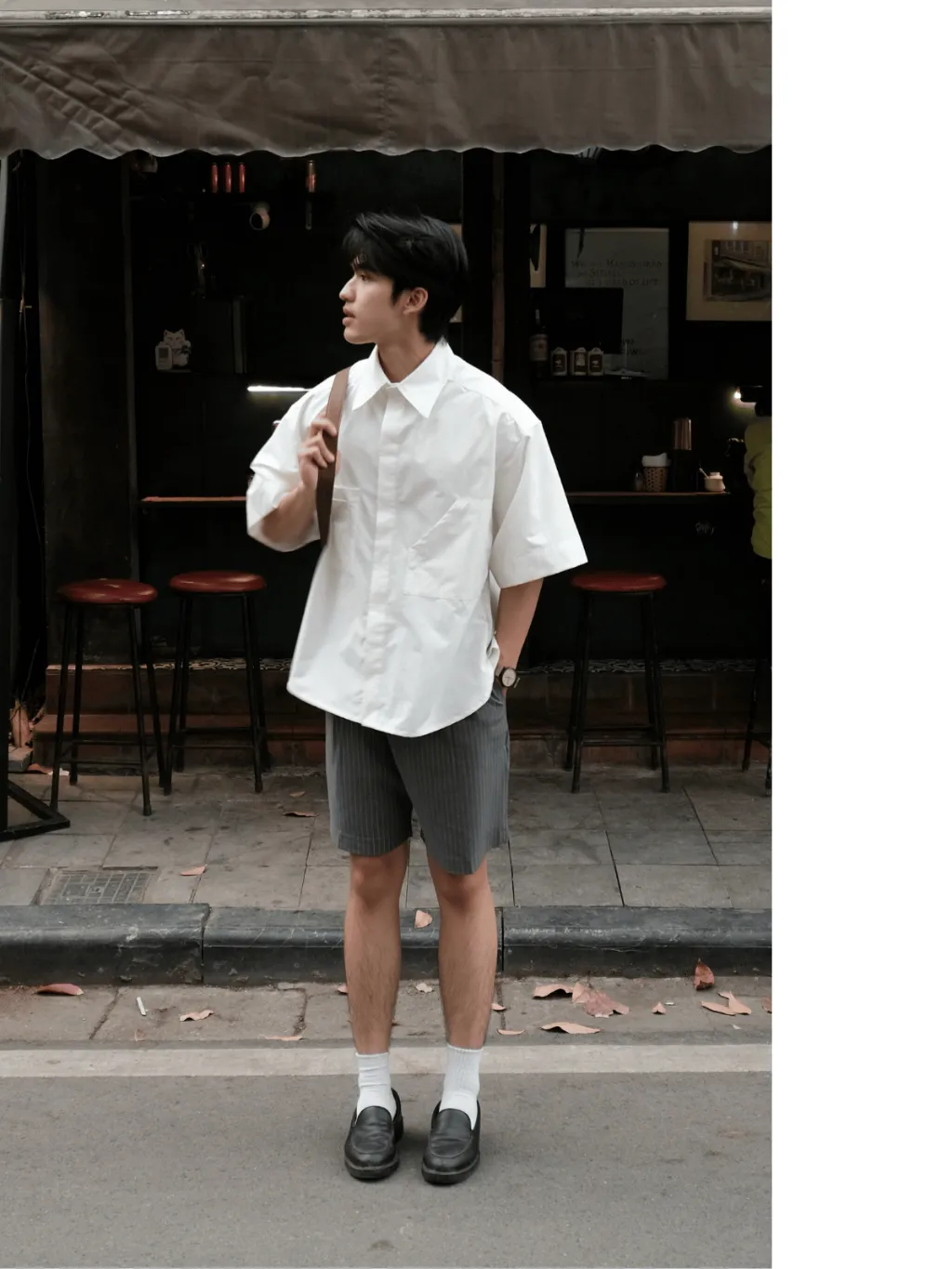 Ảnh Quần short đùi ARMCEO kẻ sọc sidetab thanh lịch sang trọng chất liệu cotton spandex co giãn thoáng mát - N01 3