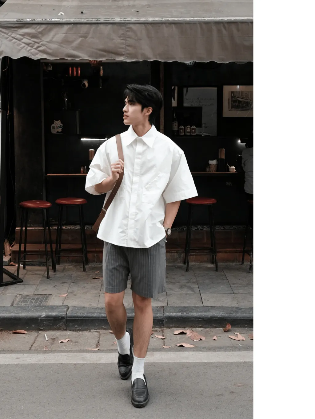 Ảnh Quần short đùi ARMCEO kẻ sọc sidetab thanh lịch sang trọng chất liệu cotton spandex co giãn thoáng mát - N01 4