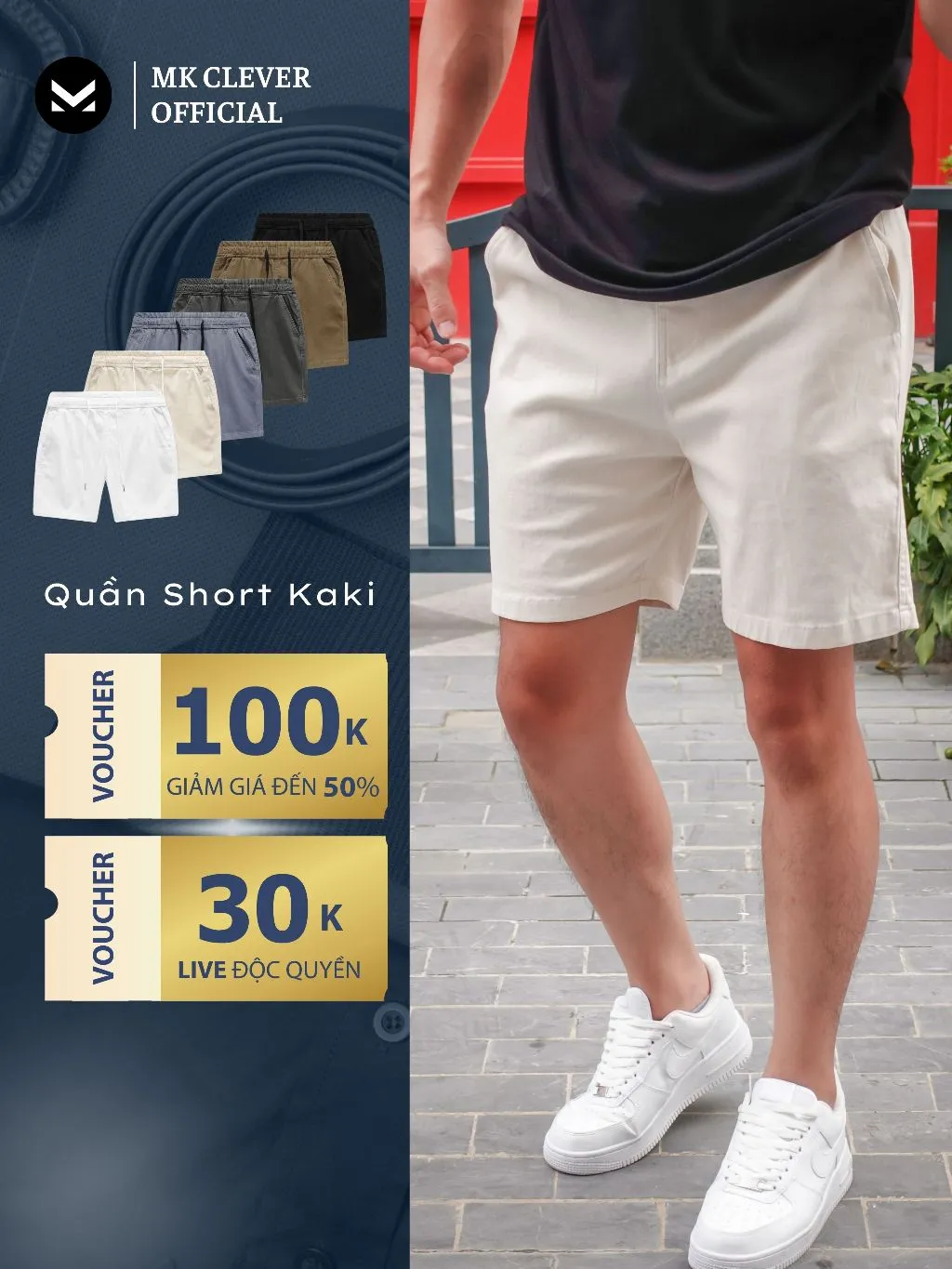 Ảnh Quần short đùi Kaki nam MK CLEVER cạp chun thoáng mát trẻ trung, form trên gối mặc hàng ngày 1